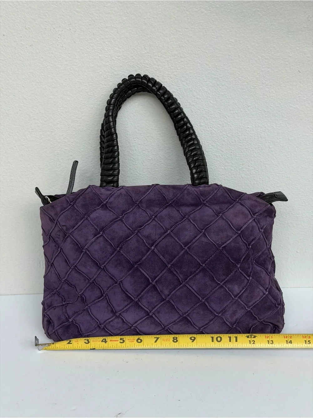 Giorgio Armani Purple Suede Woven Leather Top Handle Handbag Made in Italy